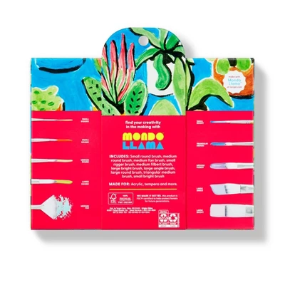 10pc Artist Paintbrush Set - Mondo Llama™: Nylon & Wood, Watercolor, Oil, Tempera, Acrylic, Bright, Fan, Round, Angle 2 10pc Artist Paintbrush Set - Mondo Llama™: Nylon & Wood, Watercolor, Oil, Tempera, Acrylic, Bright, Fan, Round, Angle - Image 2
