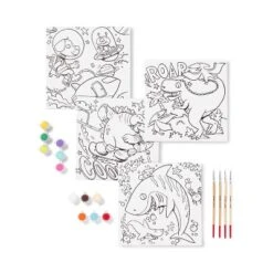 8'' X 8'' 4pk Paint-Your-Own Canvas Panel Pack Dino/Turtle/Shark/Space - Mondo Llamaâ„¢: DIY Art Kit For Kids 6+